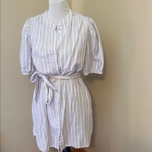 GAP Light Gray Striped Tie-Waist Shirt Dress